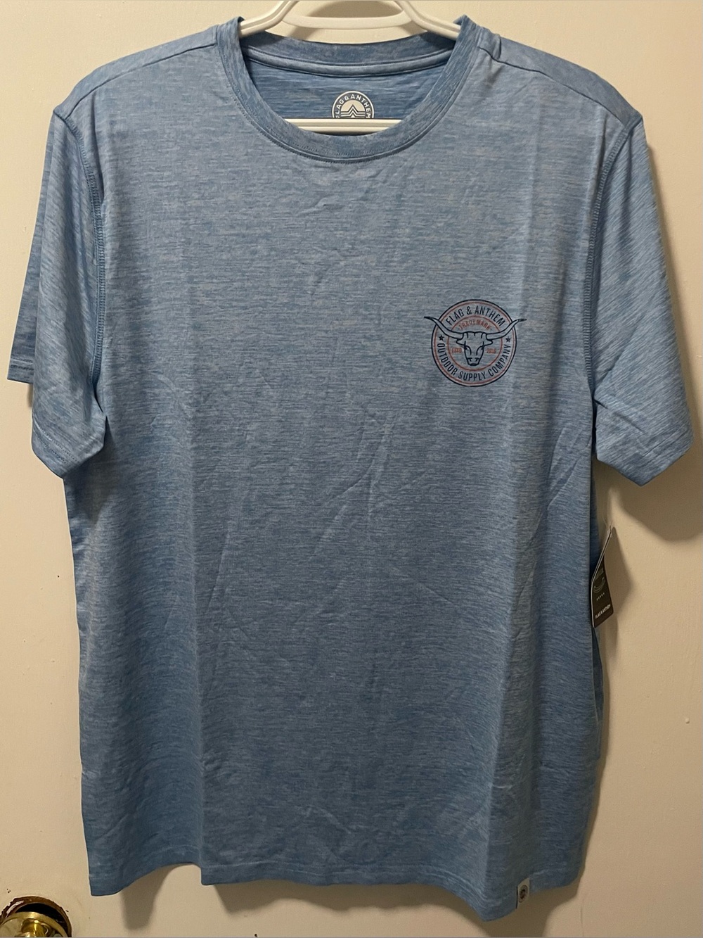 Flag & Anthem Men's Bright Blue Short Sleeve  T-Shirt Top Graphic Tee Medium M